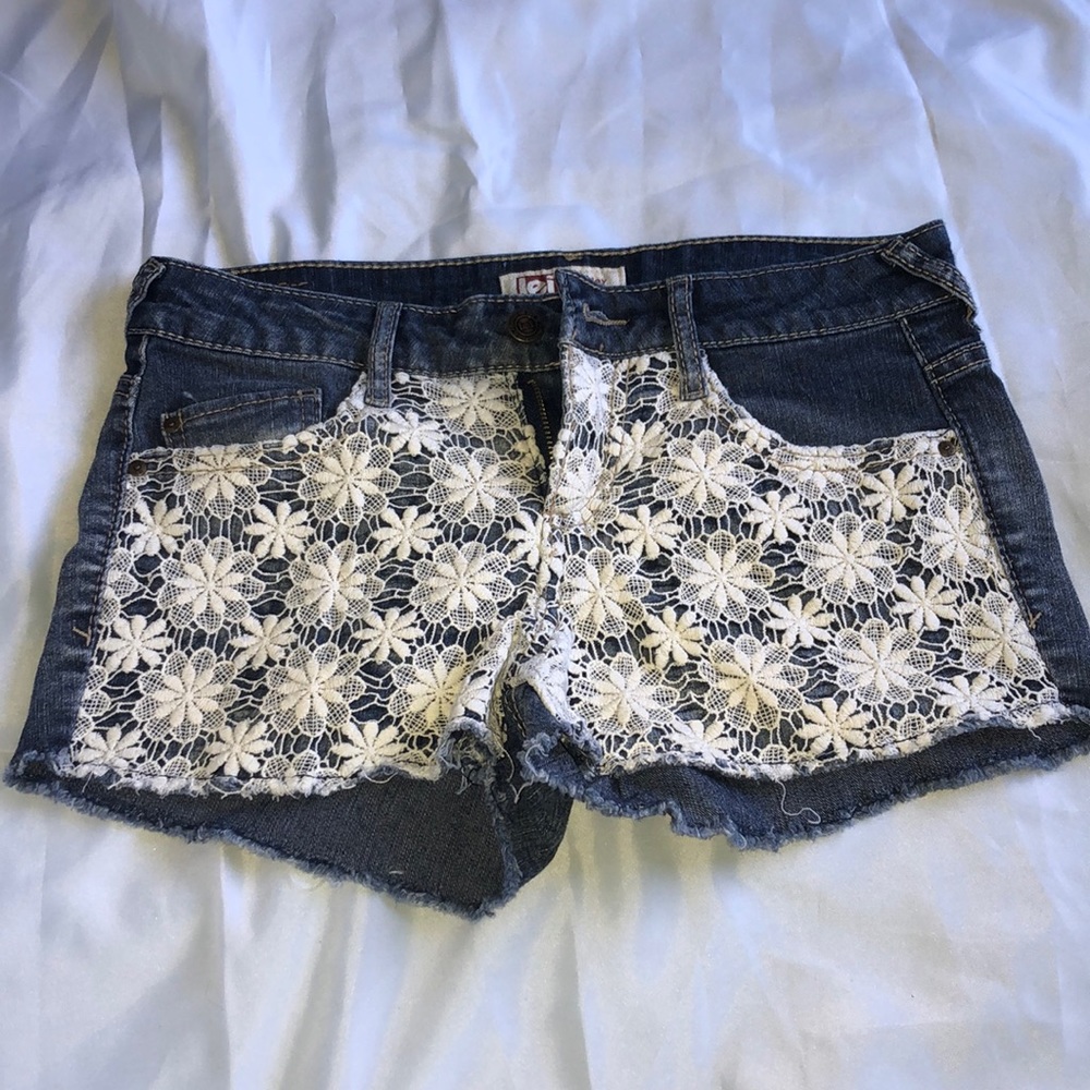 Lace front jean shorts